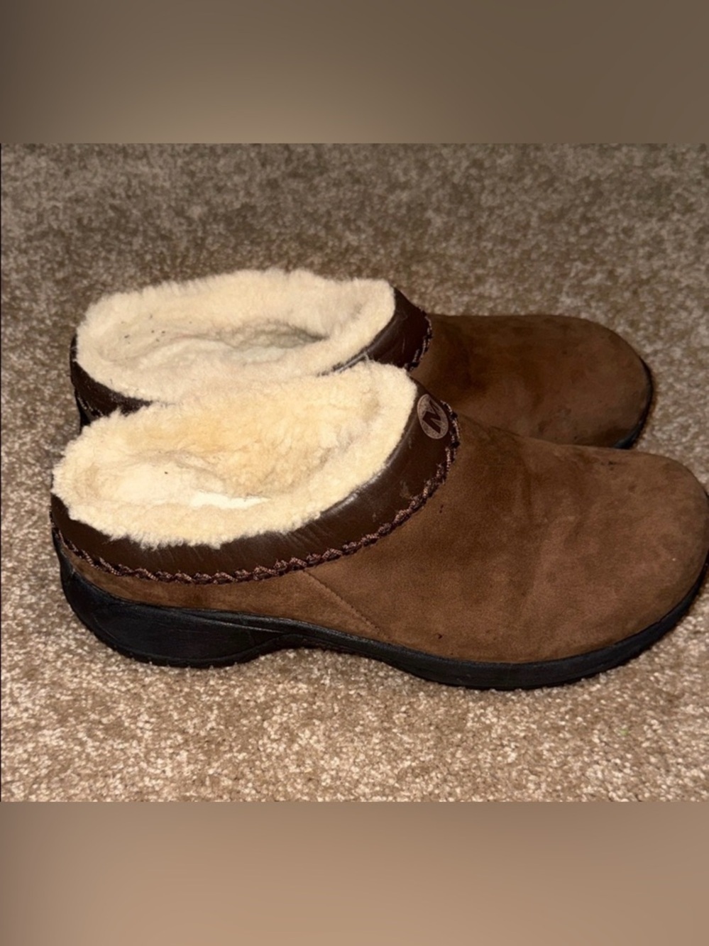 Merrell Tan Shearling Lined Women's Leather Mules - size 8